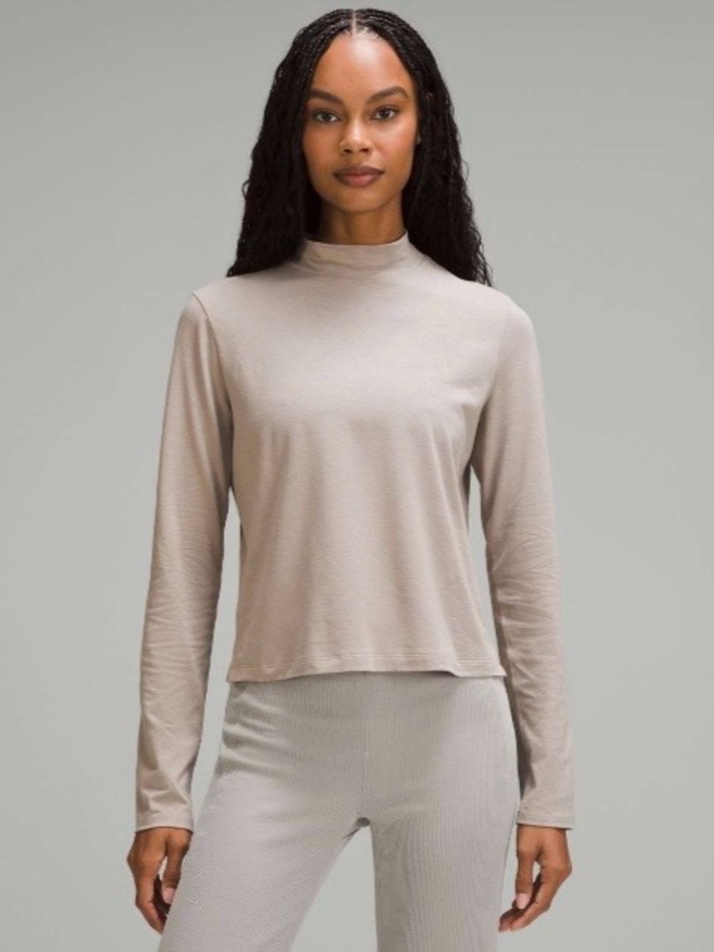 Lululemon Classic-Fit Cotton-Blend Mockneck Long-Sleeve Shirt - Taupe Beige 6